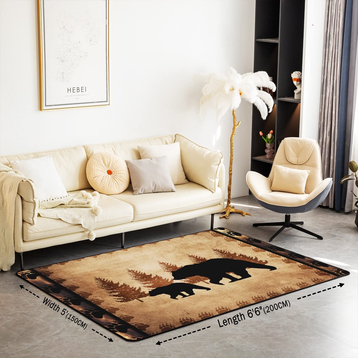 Tappeto per Bambini della Fattoria Animale Selvatico - Soggiorno, Camera da Letto Retrò - Orso Famiglia Marrone con Zampe - Decor Tappetino Accento 100 x 150 cm