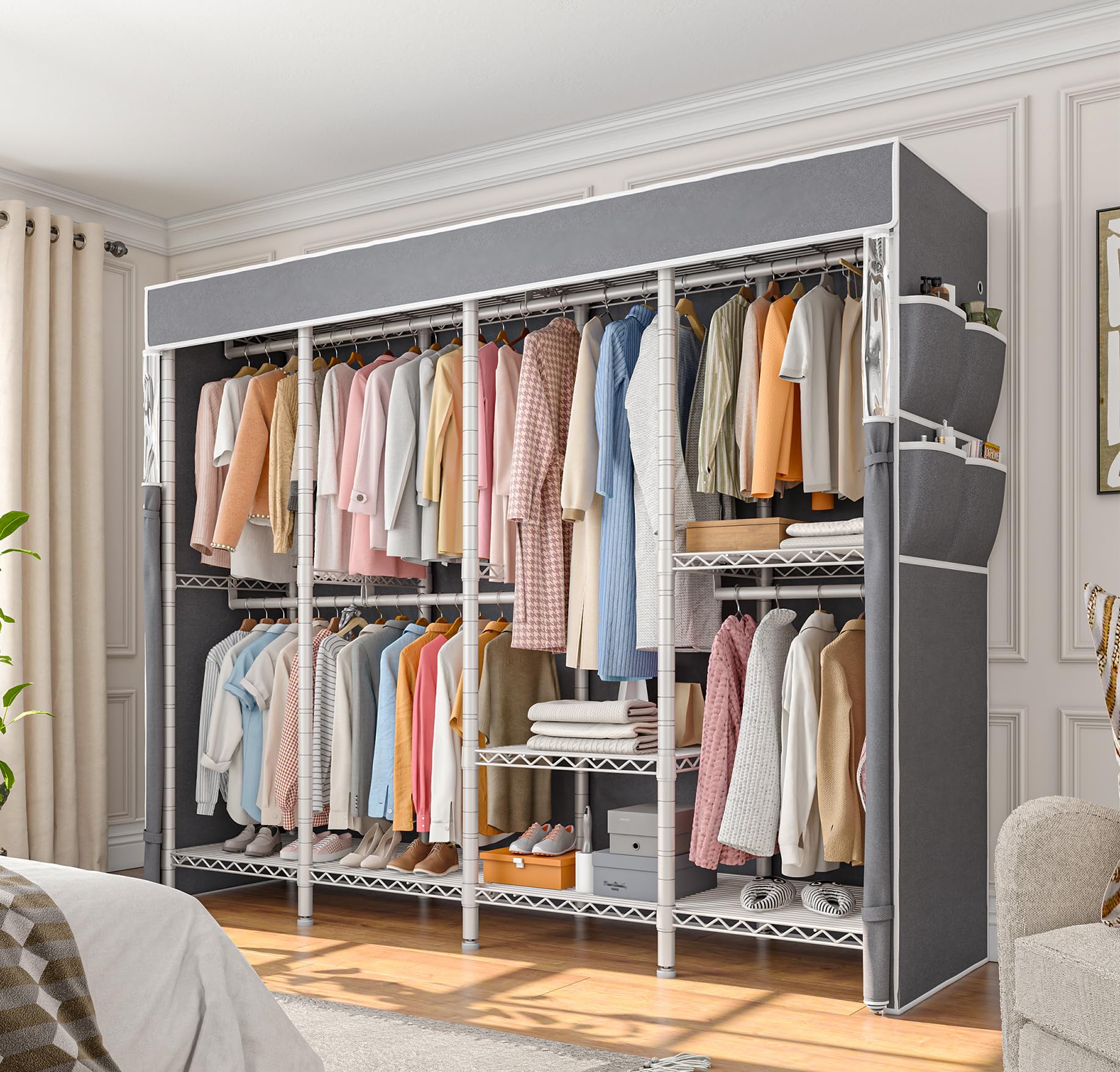 Amazon.com: Raybee Heavy Duty Clothes Rack with Cover Loads 1100 LBS ...