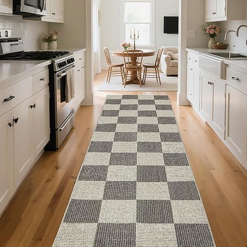 Miniatura 19 de Alfombra Lavable 5x7 de Cuadros, Alfombra de Área Verde y Blanca, Alfombras Grandes Boho para Sala de Estar, Alfombra de Bajo Pilo Ligera para Verde