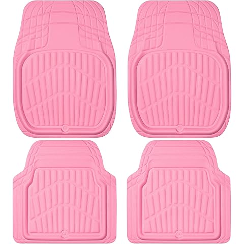 CAR PASS 4 Piece Leather Car Floor Mats -3D Cute Girly Waterproof All Weather Car Mat Full Set, Universal Trim to Fit & Anti-Slip Burr Bottom & Light Easy Clean for SUV Truck Auto Sedan Van(Pink)