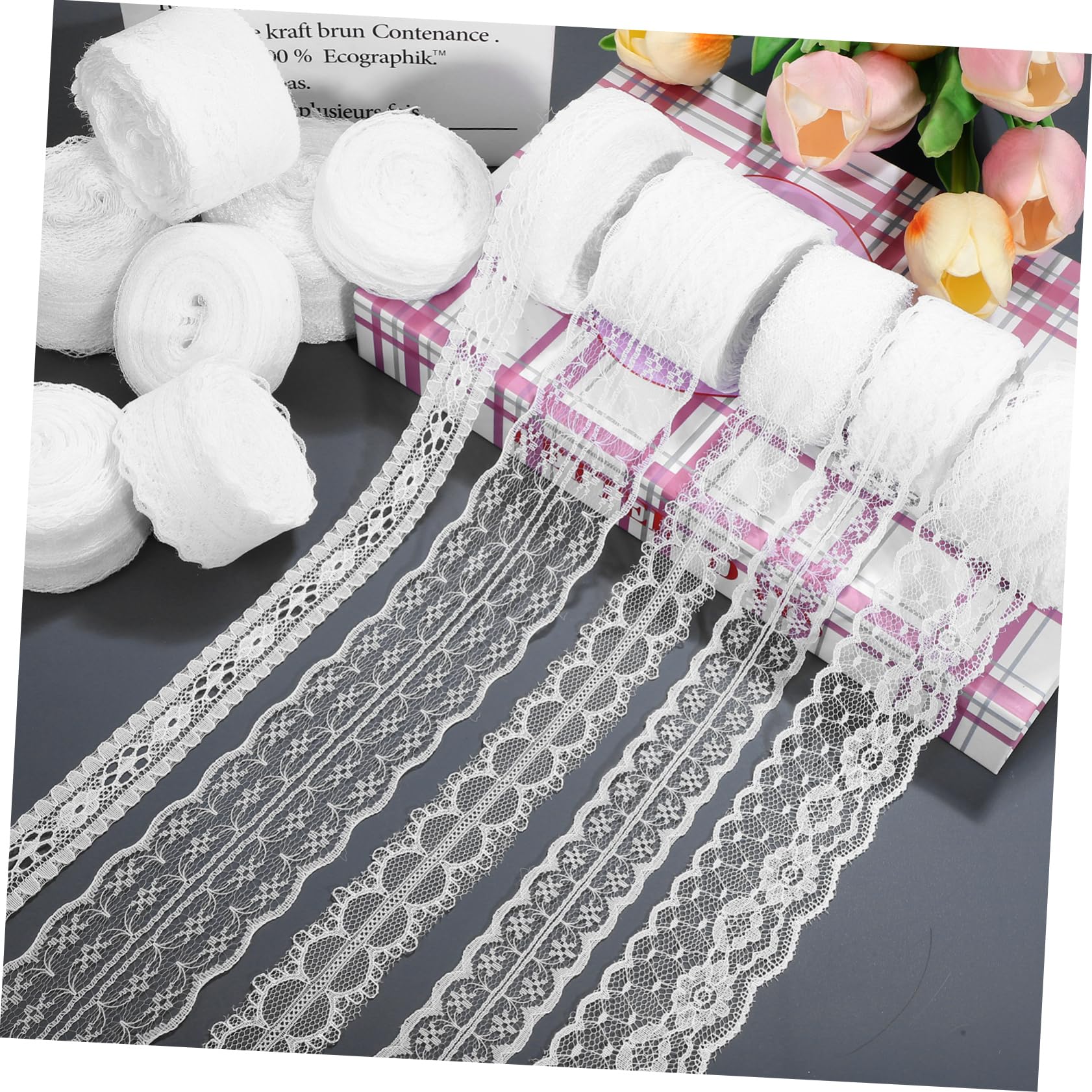 HOMSFOU 12 Rollos Cinta de Encaje Blanca para Manualidades Cinta de Encaje para Flores para Envolver Regalos para Decoración y Regalos
