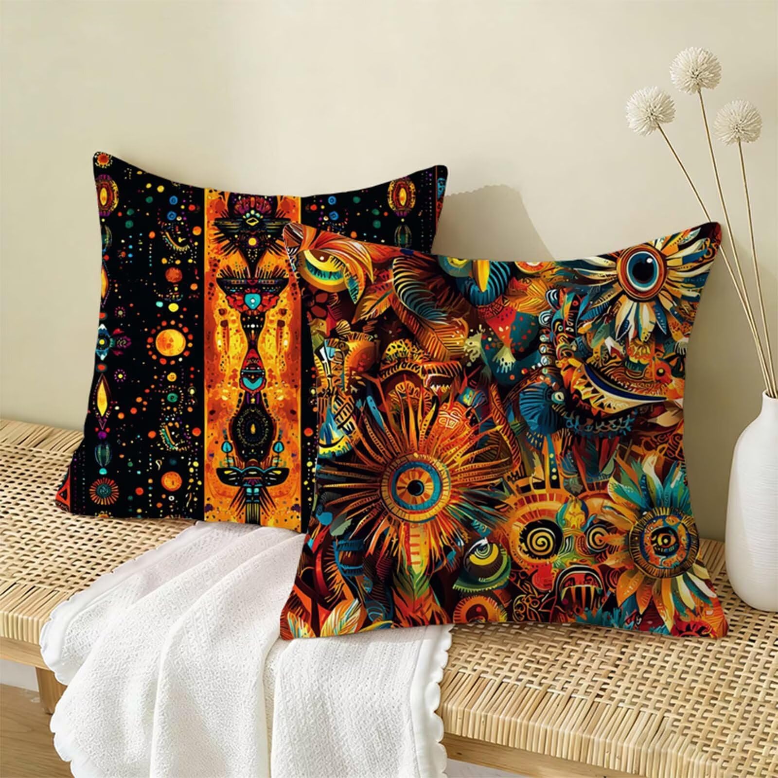 Housse Coussin 80x80cm Jaune Lot de 2,Abstrait Housse de Coussin Lin,Doux Confort Taies d'oreiller Imperméable Extérieur,Fermeture Éclair,Lavable en Machine,Canapé,Chambre,Fauteuil,Cadeaux X-736