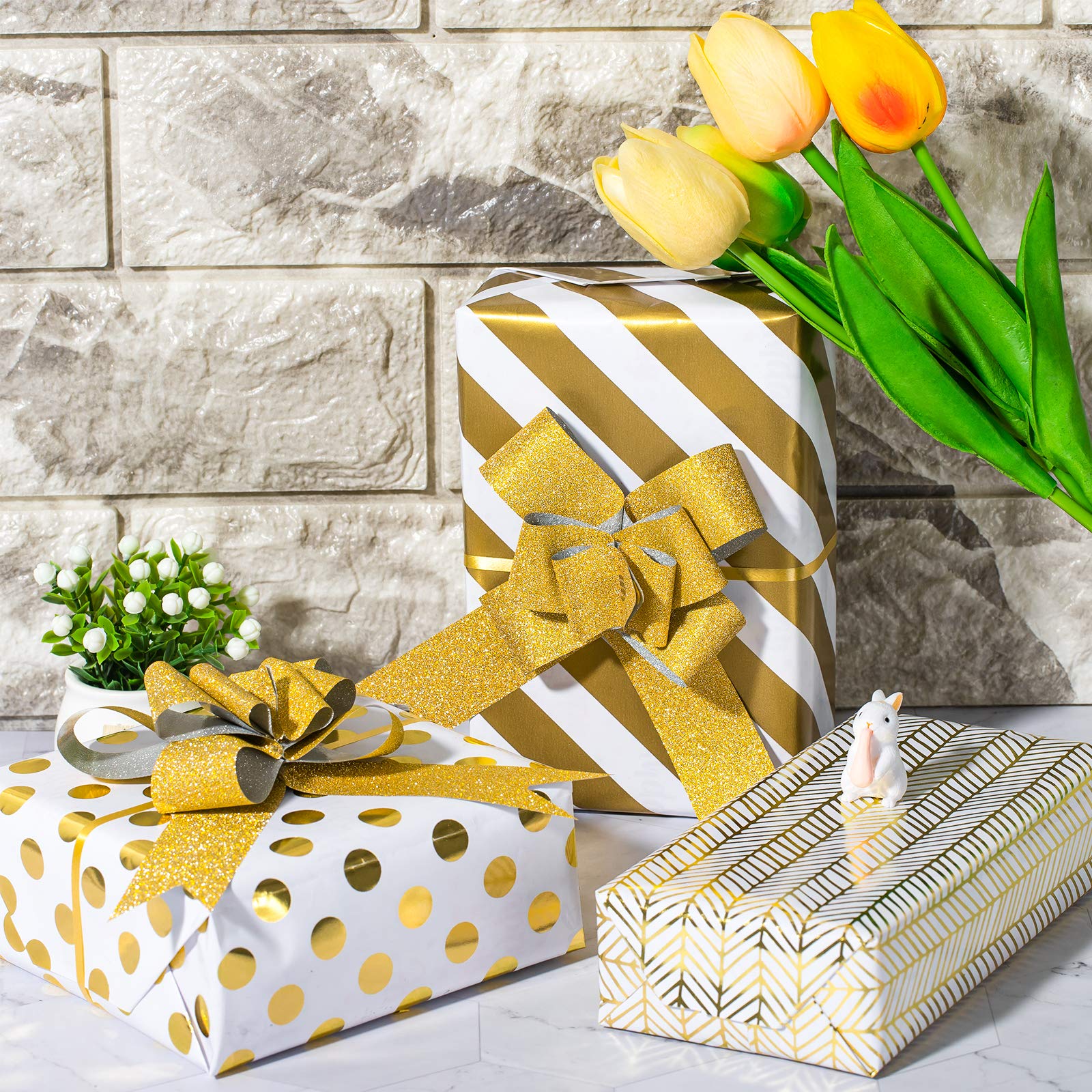 Birthday Wrapping Paper Set, 12 Sheets Rainbow Gradient Colour Gift Wrapping Paper With 2 Roll Satin Ribbon, 50 X 70CM Birthday Gift Wrap For Party - View #5