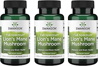 Swanson Lion's Mane Mushroom - Traditional Brain Booster Supplement Made from Hericium Erinaceus (60 Capsules, 500mg Each) 3 Pack