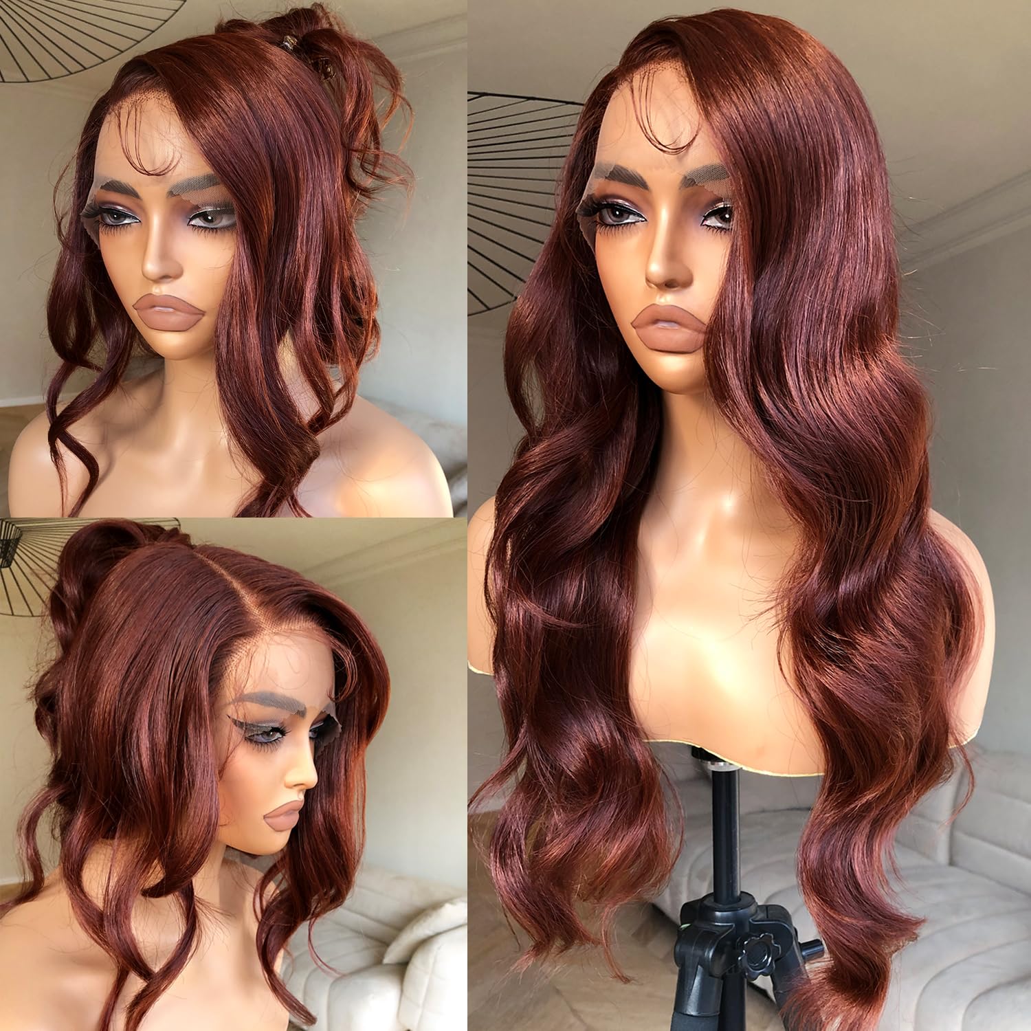 BrownBomb Reddish Brown Lace Front Wigs Natural Hair Luster, Reddish Brown Wig Body Wave Lace Front Wig Pre Plucked Glueless Lace Front Synthetic Wig