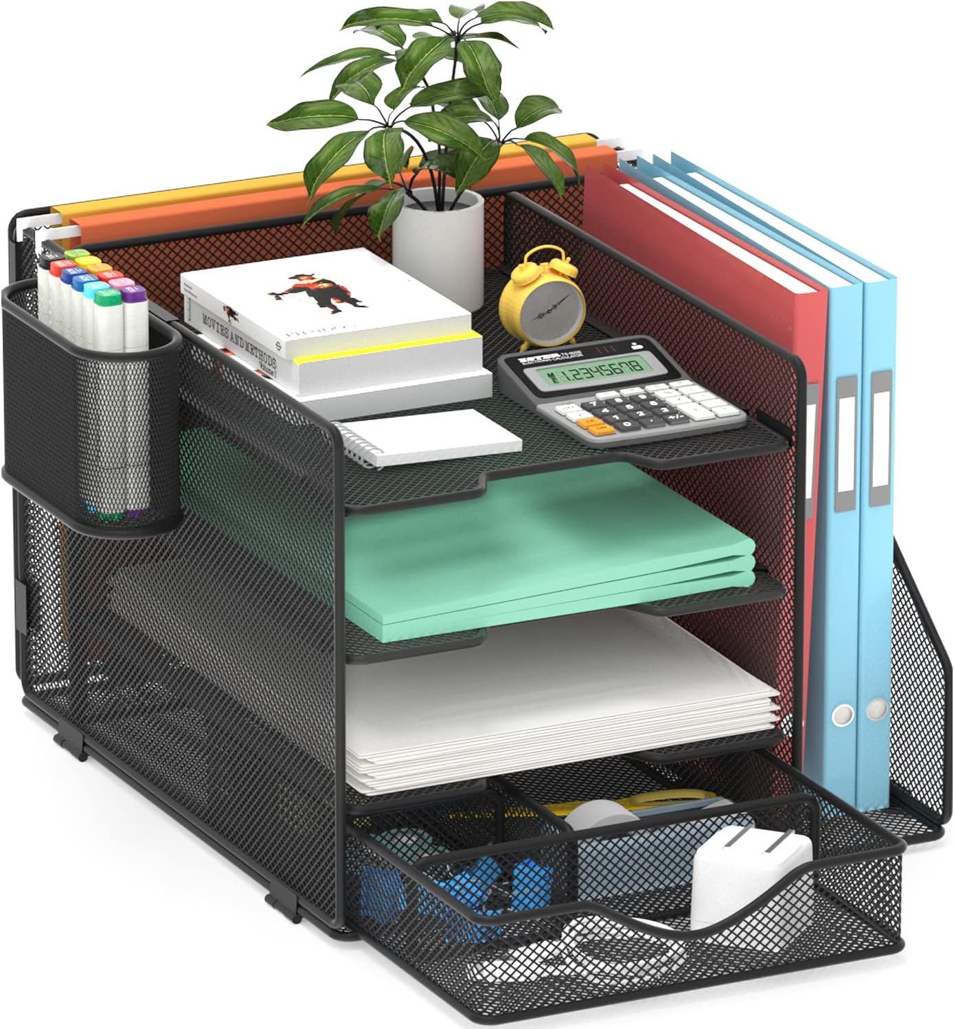 BOHDK Desk Organizer, Mesh Desk File Organizer with 2 Space for Upright