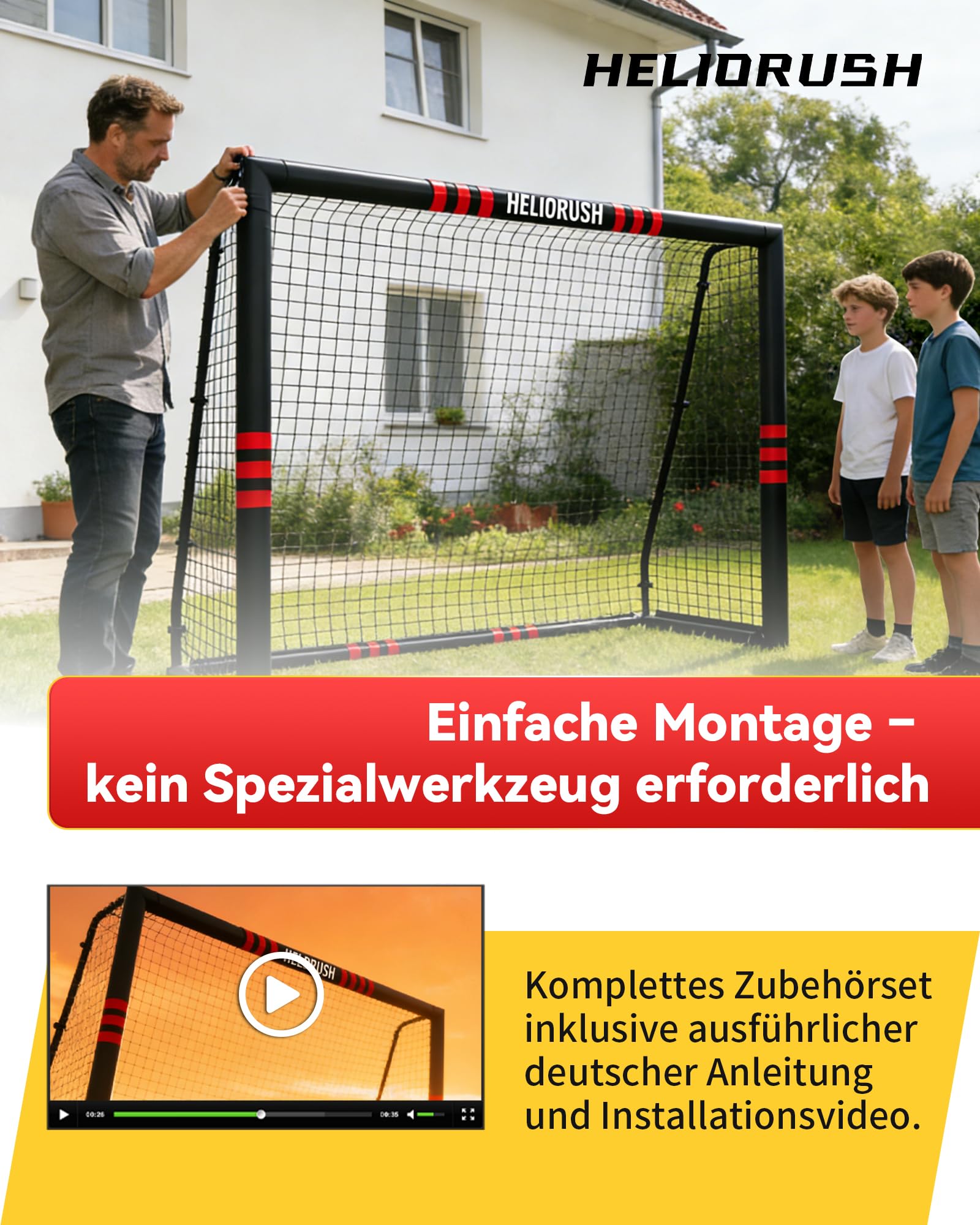 Fußballtor für Garten Kinder - 32mm Stahlrahmen & EPE-Polsterung, Wetterfestes Tor Set mit 33-lagigem PE-Netz & U-Erdanker (180/240/300cm)