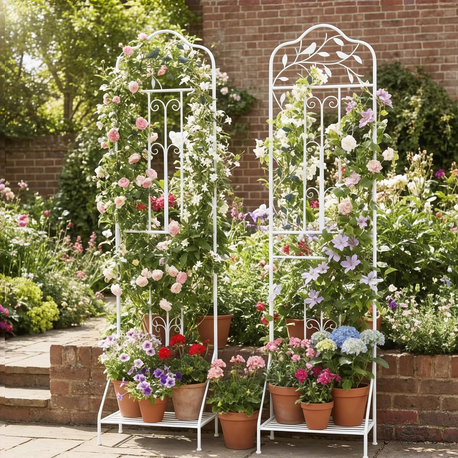 HOMASIS Enrejado para trepadoras con estante extraíble, panel de rejilla de exterior para valla de metal, enrejado decorativo para plantas trepadoras, 50 x 189,5 cm (1, blanco)