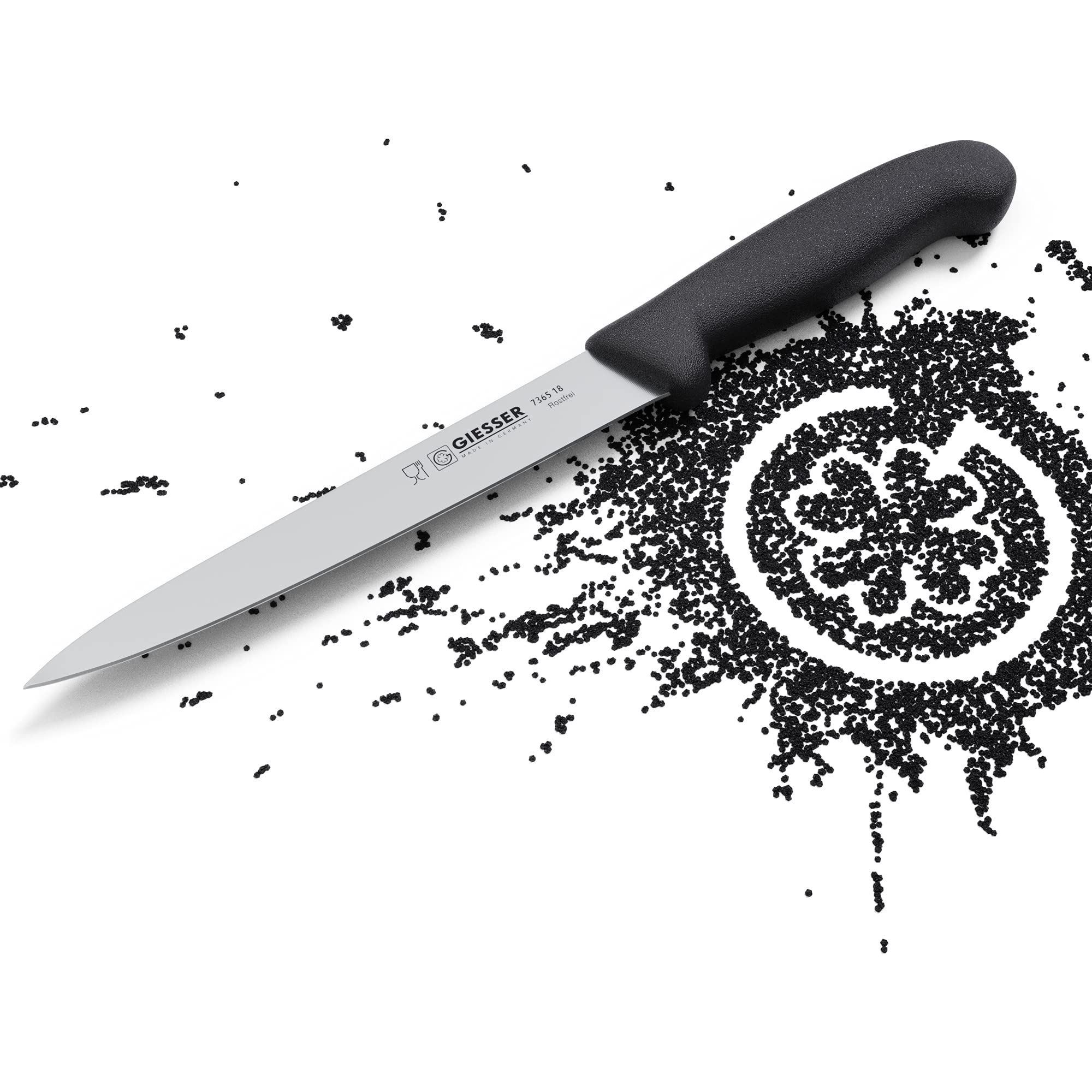Giesser depuis 1776 - fabriqué en Allemagne - Couteau à fileter noir, Basic Black, lame 18 cm, antidérapant, couteau à fileter lavable au lave-vaisselle, inoxydable