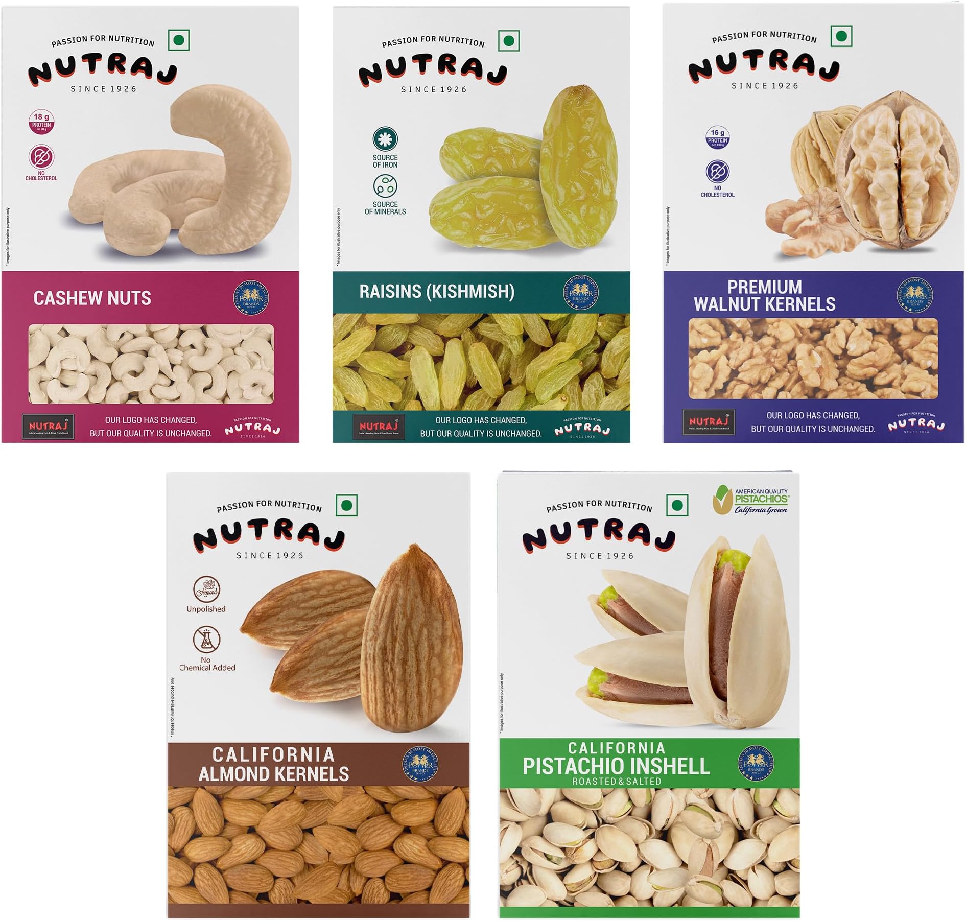 Nutraj Daily Needs Mixed Dry Fruits Combo of Almonds,Cashews,Raisins,Pistachios & Walnut Halves Kernels (200g Each X 5) 1 Kg