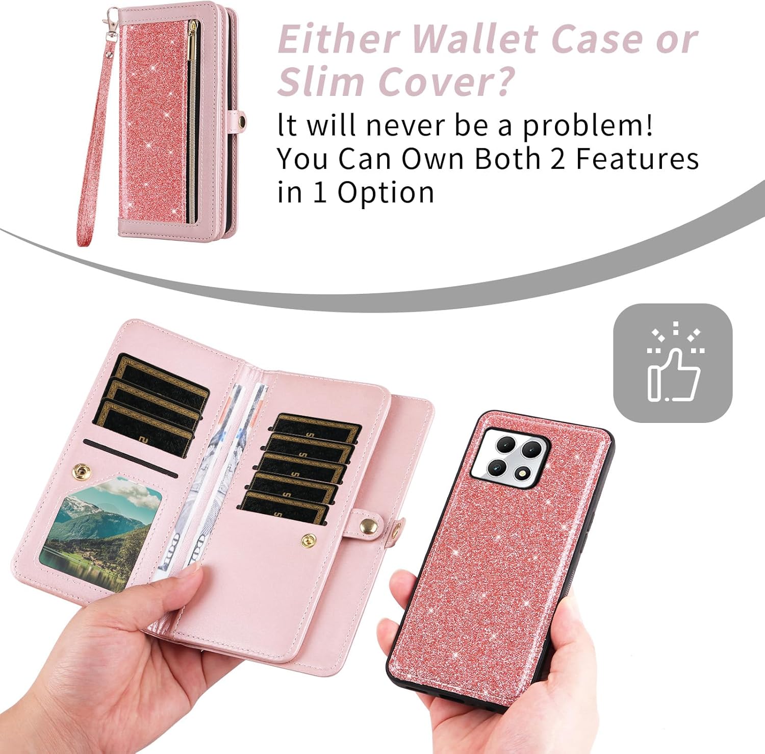 Asuwish Phone Case for T-Mobile Revvl 7 5G Zipper Wallet Cell Cover with Screen Protector Lanyard Strap Bling Glitter Flip Card Holder Slot Tmobile Revvl7 T Mobile Revel Tmo Revell Rebel Women Pink
