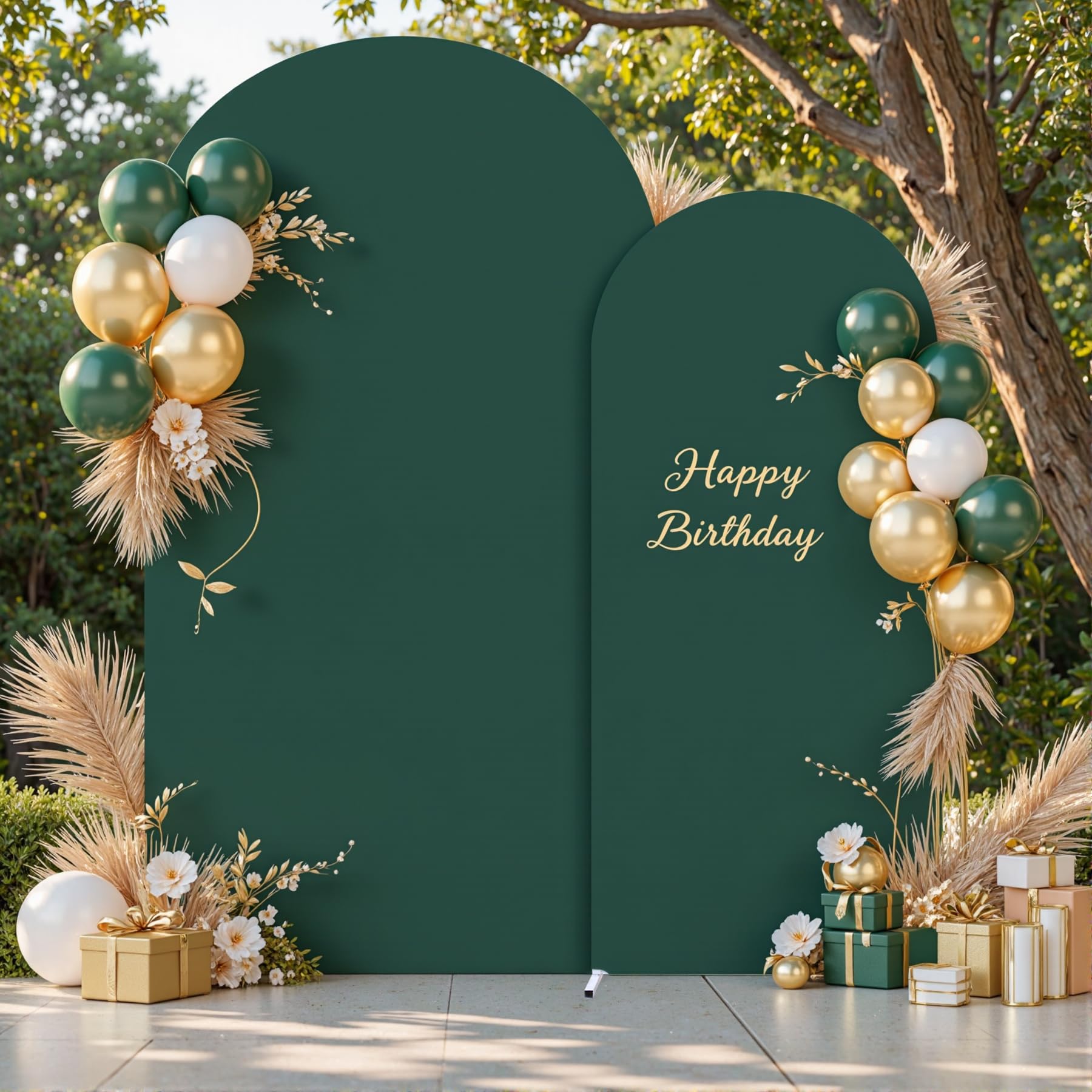 Green Arch Backdrop Cover, Set of 2 Spandex Fitted Stretchy Arch Stand Covers, 2-Sided Round Top Chiara Backdrop Cover for Easter Party Birthday