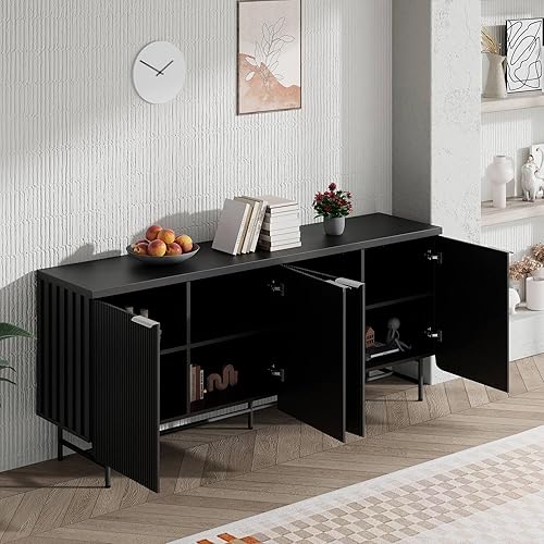 Miniatura 9 de Soporte de TV negro para televisores de hasta 80 pulgadas, mueble de TV de clase grande, moderno centro de entretenimiento de 55, 65, 70, 75