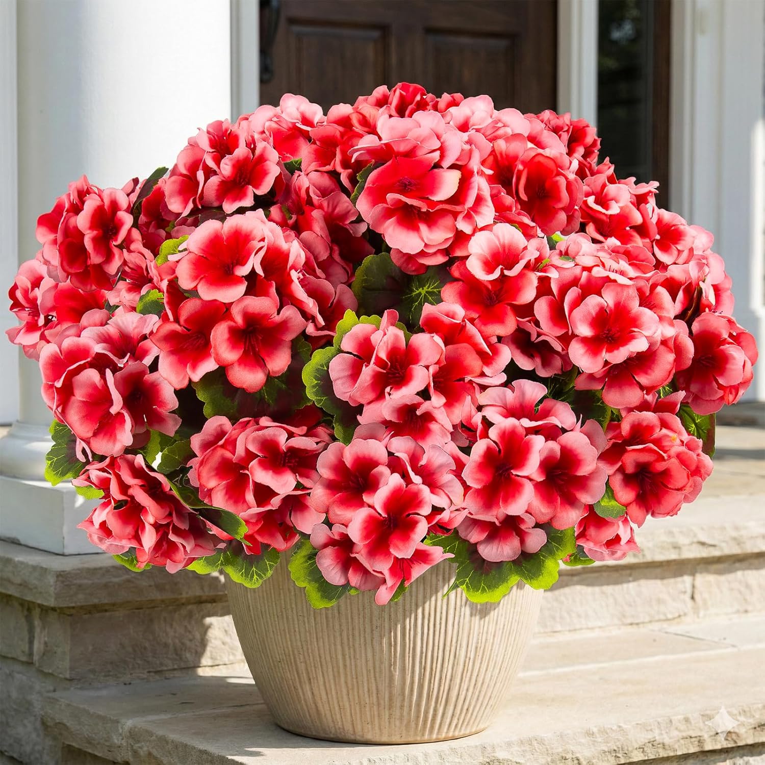 lovemoon 8 Pcs Artificial Geranium Plant Realistic Silk Flowers for Outside UV Resistant Faux Geraniums Flowers for Indoor Outdoor Home Garden Office Decoration (8, Peach)