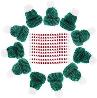 Wensmy 20pcs Mini Snowman Hats Scarf Wine Topper Covers Red Green Knitted Wool Ornament Mini Christmas Knit Hat and Scarf Set DIY Wine Bottle Caps Christmas Doll Crafts for Xmas Party (Green)