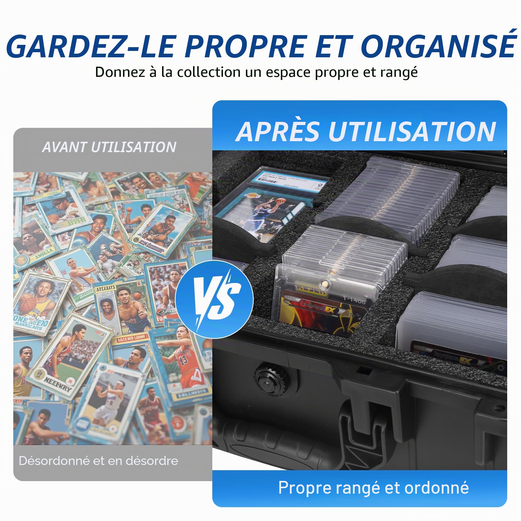 Top Loader Boîte de rangement pour Top Loaders 3" x 4" 35PT, boîte de rangement pour cartes classées avec cloisons amovibles, boîte Top Loader compatible avec les cartes à collectionner PSA
