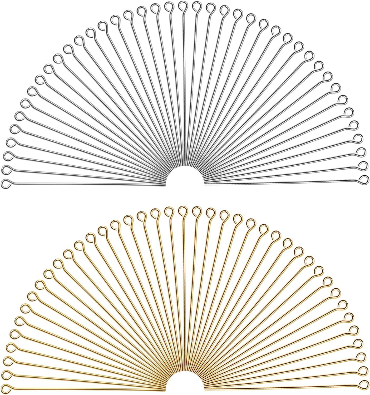 TOAOB 200pcs 50 Mm Aiguilles Tiges Clous A Tete Plate Épingle à Oeil En Laiton Argent Doré Pour Accessoire Fabrication De Bijoux Artisanat