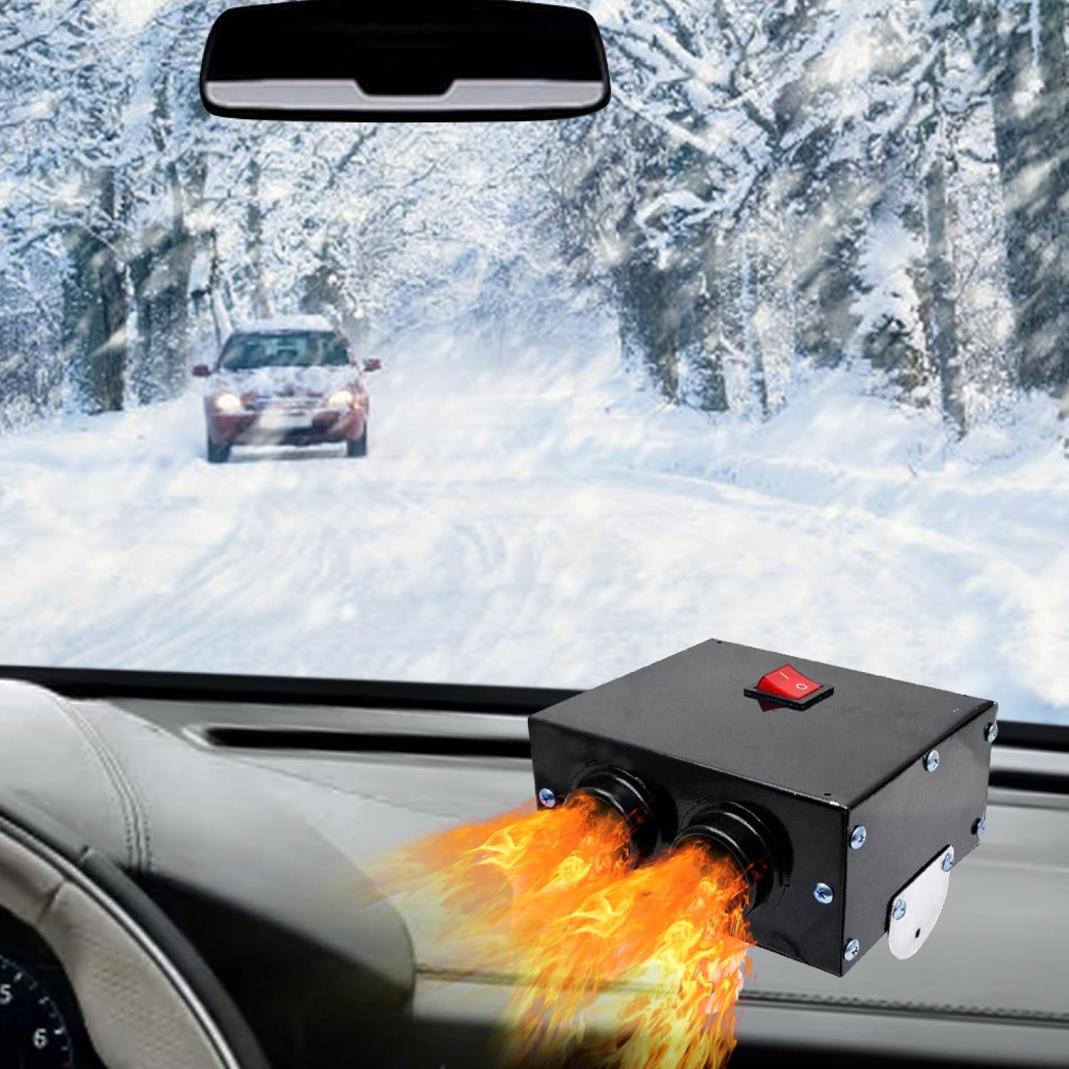 Riloer Universal 500W 12V Car Fan Heater, Cooling and Heating Air Warmer Defroster Demister, 12V 500W Auto Car Truck Fan Heater Heating Warmer Windscreen Defroster Demister