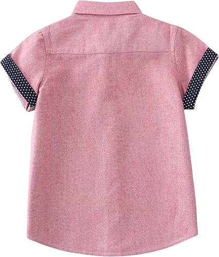 Miniatura 2 de Camisas de manga corta con botones para niños, camisa Oxford sólida con bolsillo, camisa de vestir para uniforme escolar