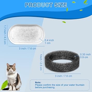 Cat Water Fountain Filters, 20Pack Cat Fountain Replacement Filters for Stainless Steel 108oz/3.2L& 67oz/2L adjustable Water Flow Pet Water Fountain,Dog Water Fountain Filters(10 Filters& 10 Sponges)