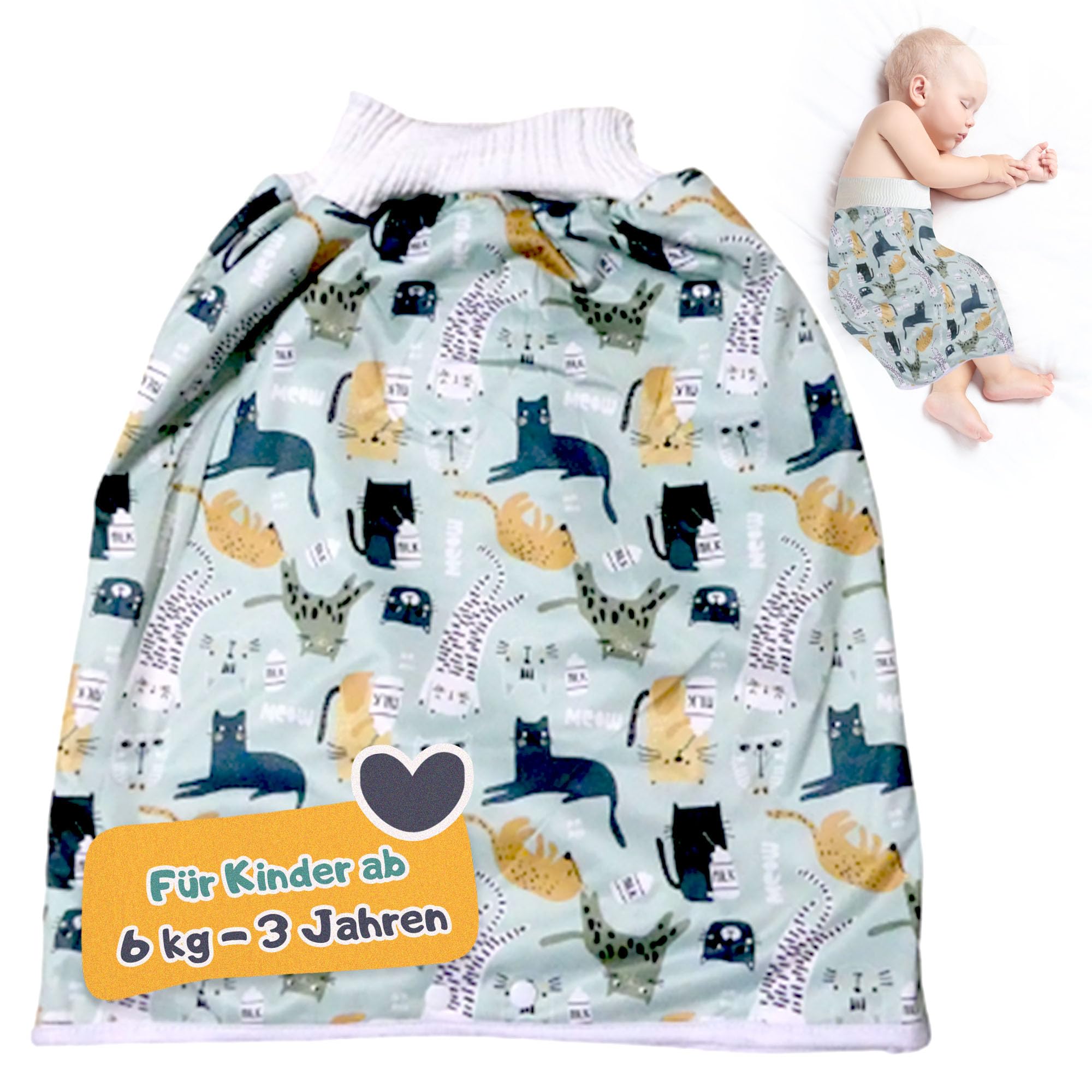 Lumina Windelrock Cats & Milk – Stilvoller Auslaufschutz für Babys & Kinder ab 6 kg bis 3 Jahren – Trainingshose & Überhose in der Nacht – Saugfähige Windelhose atmungsaktiv & waschbar, Größe 1