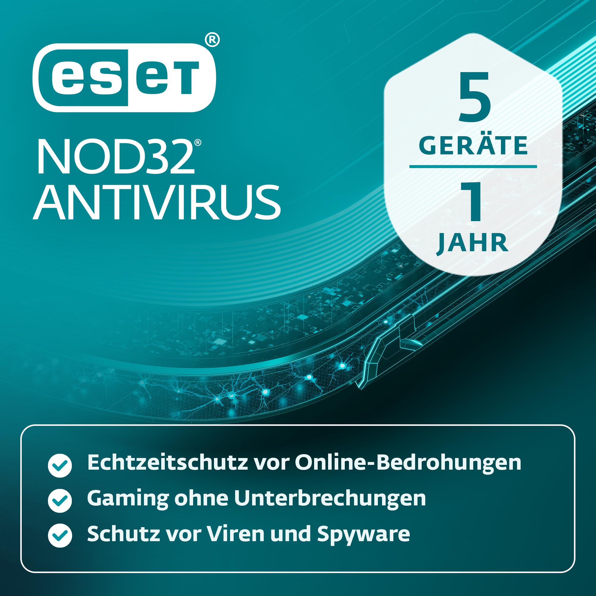 ESET NOD32 Antivirus 2026 | 5 Geräte | 1 Jahr | inklusive Gamer-Modus, Schutz vor Ransomware und Phishing, geringe Systembelastung | Windows, macOS| Offizieller deutscher Aktivierungscode per E-Mail