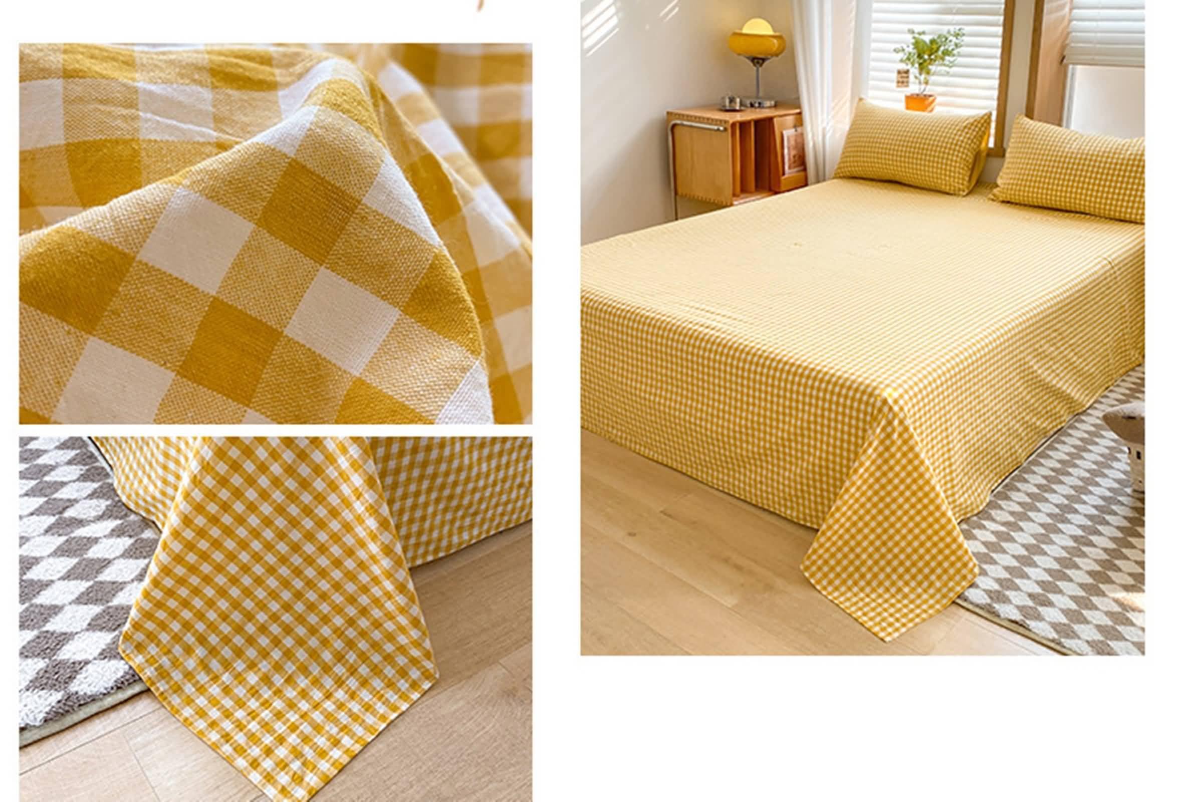 Daesar Juego Sábanas Encimeras Cama con 2 Fundas de Almohada,Patrón de Celosía Algodón Ropa de Cama Amarillo,120 x 230 CM