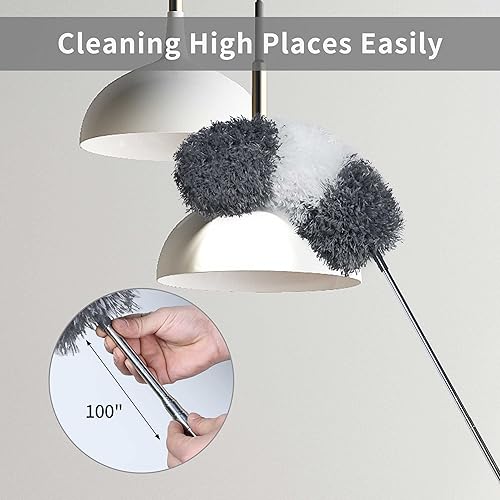 Miniatura 2 de BOOMJOY Plumero de microfibra 4 piezas  Plumeros extensibles flexibles con poste de extensión de 100 pulgadas, plumero de chenilla para limpiar
