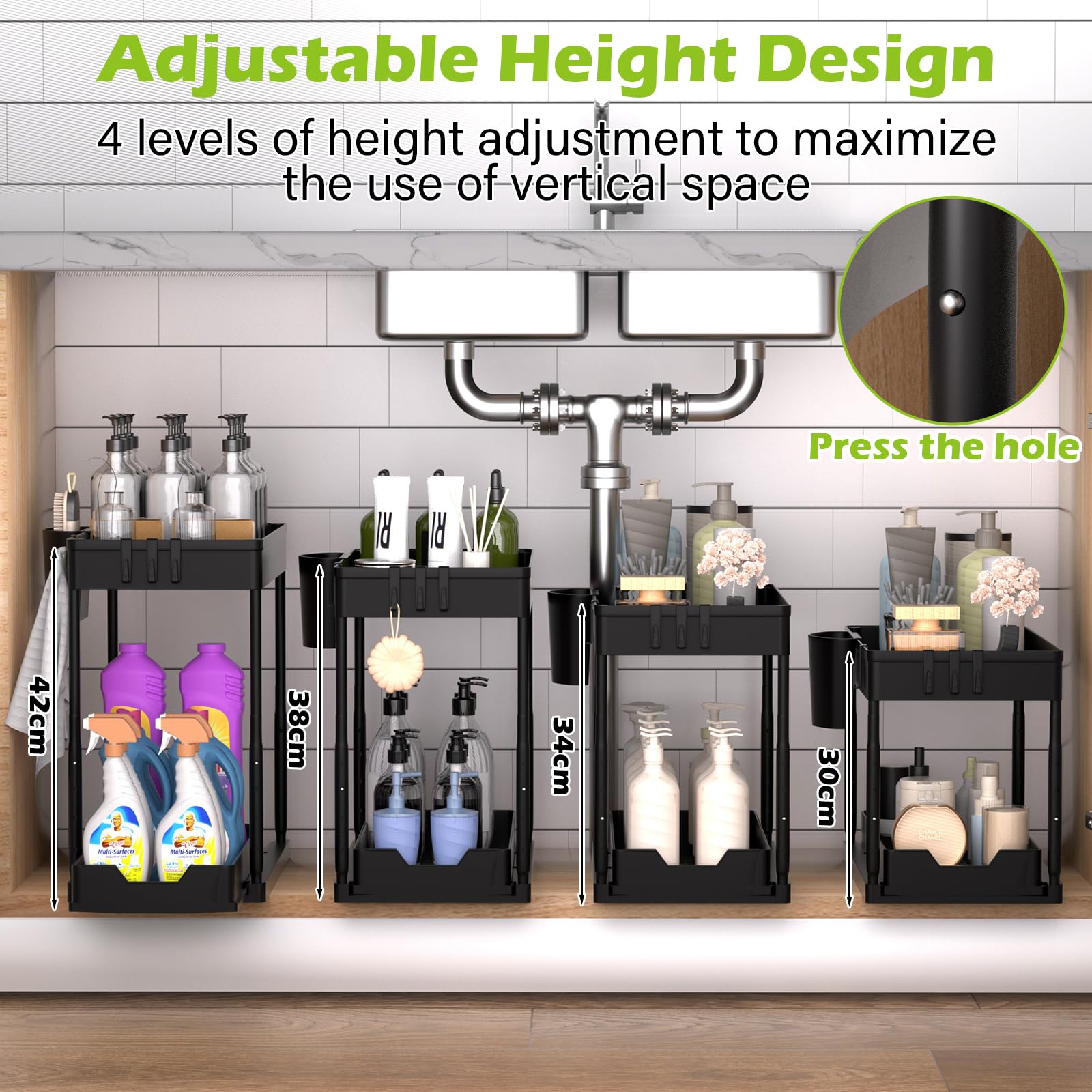 Organizzatore Sotto Lavello YOCOLE 2 Livelli - Scaffale Scorrevole Con Ganci E Cestini - Foto 3