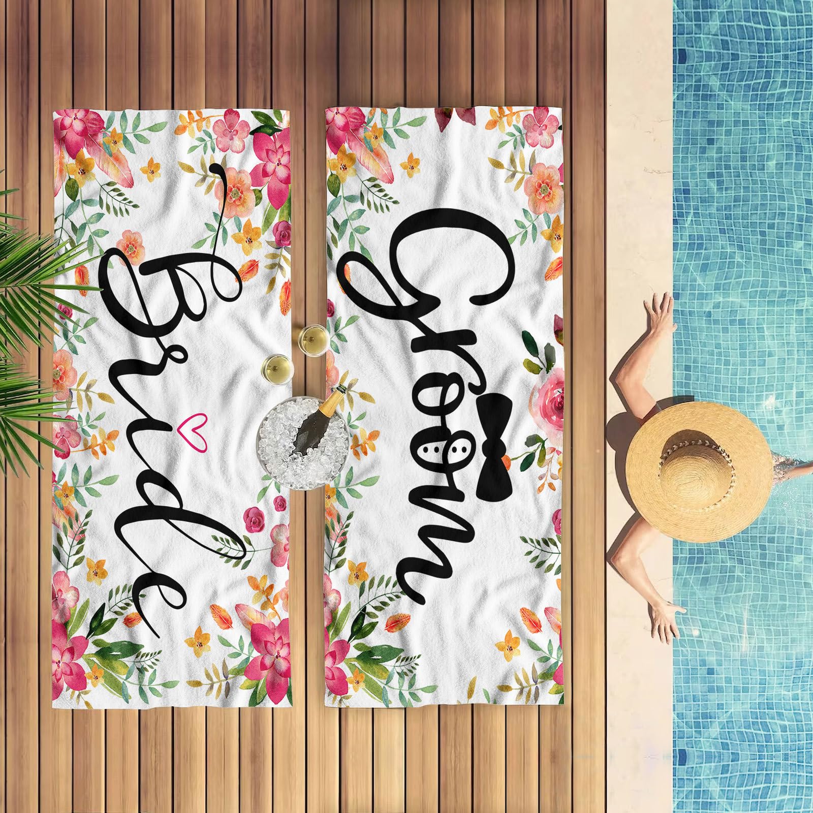 Yjszy Style 1 2 Pcs Mr And Mrs Bride And Groom Hubby And Wife Beach Towel Just Married Towel For Beach Honeymoon Oversized Newlywed Couple Microfiber Beach Towel Travel Wedding Gift (, 90×180Cm)