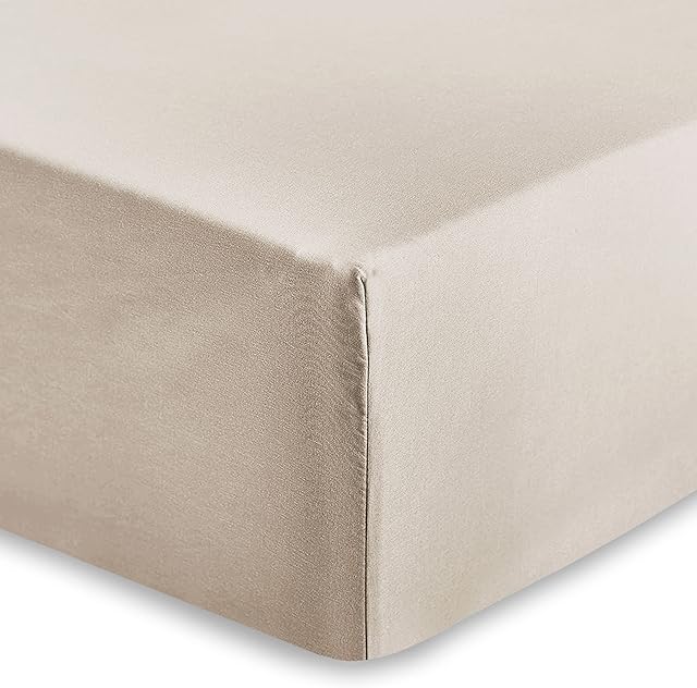 AMEHA King Size Fitted Sheet 25 cm Deep Soft Brushed Microfiber Fabric Easy Care Fade Resistant Fitted Bed Sheets (Cream, 152 x 200 cm)