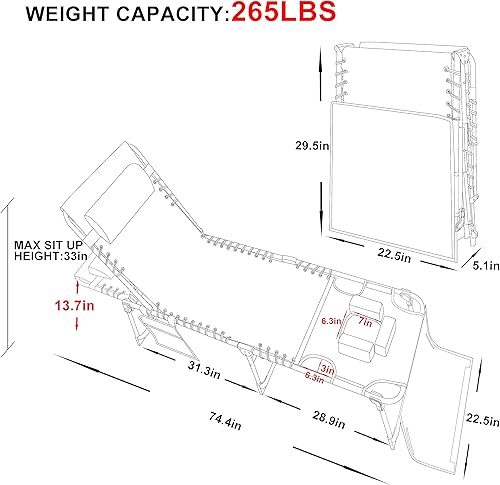 Miniatura 3 de MUPATER Silla reclinable de patio para exteriores con agujero para la cara, respaldo ajustable en 4 posiciones, almohada removible y bolsillo