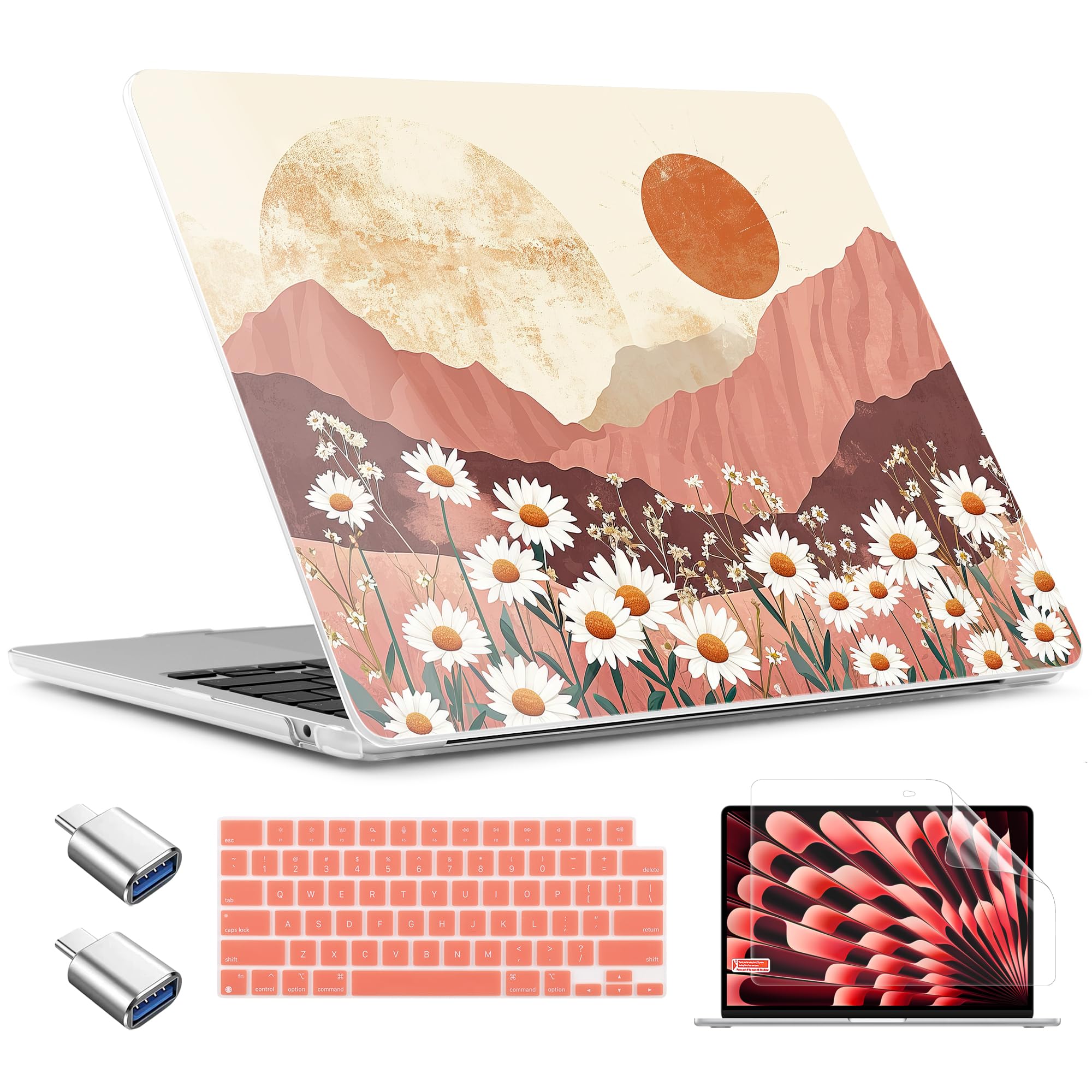 TWOLSKOO Compatible with M4 MacBook Air 13.6 inch Case 2025-2022 Release M4 A3240 M3 A3113 M2 A2681, Plastic Hard Shell & Keyboard Cover & Type C