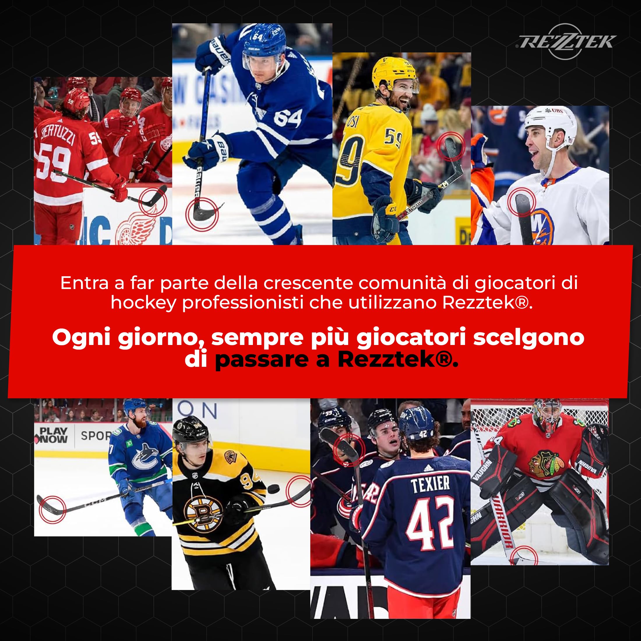 Rezztek – Alternativa al Nastro Adesivo per bastoni da Hockey – Grip ad Alte Prestazioni per Lame da Hockey su Ghiaccio e da Strada – Utilizzato dai Giocatori della NHL