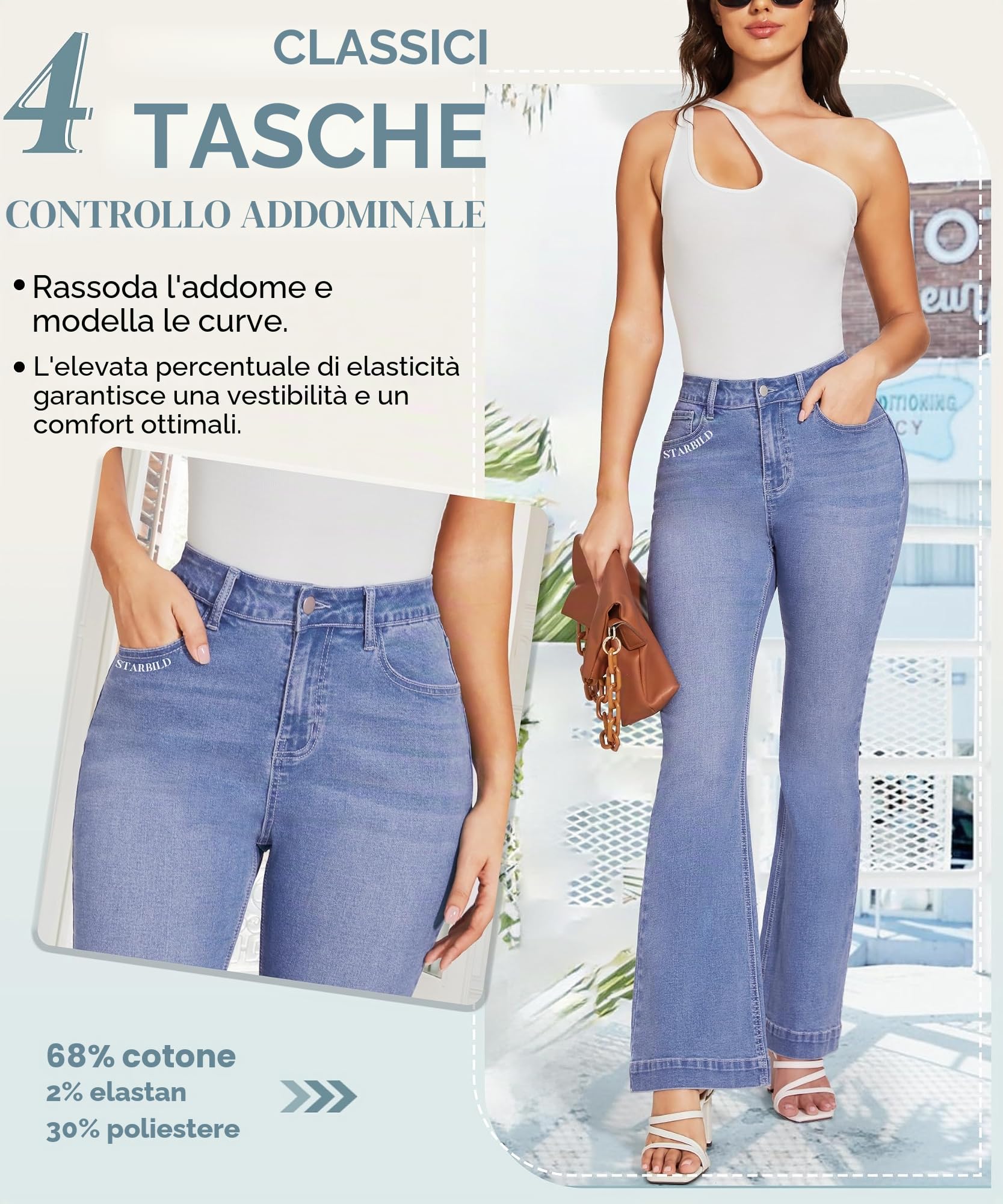 STARBILD Flared Fit Jeans con Tasche Bootcut Donna, High Rise Pantaloni Vita Alta Leggings a Zampa