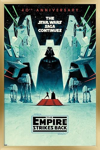 Trends International Star Wars The Empire Strikes Back - Póster de pared de aniversario 40, 14.725 x 22.375 pulgadas, versión enmarcada en oro