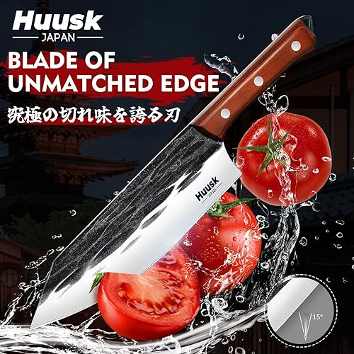 Miniatura 6 de Huusk Juego de cuchillos de carnicero, 4 cuchillos de barbacoa forjados a mano para cortar carne, cuchillos afilados para cortar carne con mango