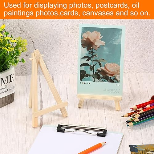 Miniatura 5 de PATIKIL Mini caballete de madera de 5.9 pulgadas, paquete de 12 soportes triangulares ajustables para mostrar fotos, tarjetas, lienzos, bodas, color