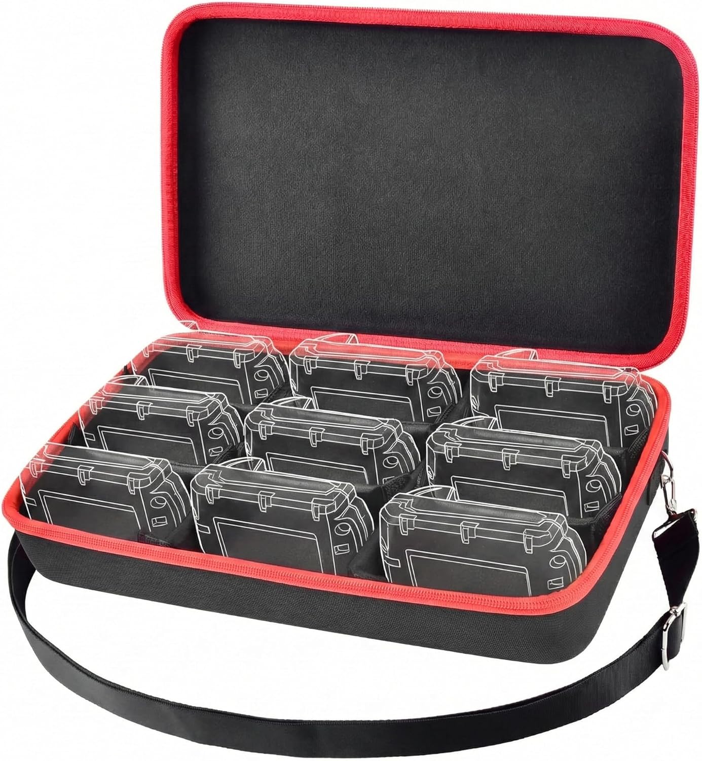 Comecase Extra Large Battery Hard Carrying Case for Milwaukee M12/M18 Battery and Charger, Batteries Box Holder for 18V 20v 1.5/2.0/3.0/4.0/6.5/5.0/8.0/6.0/9.0-Ah Batteries, Adapter (Bag Only) - Black
