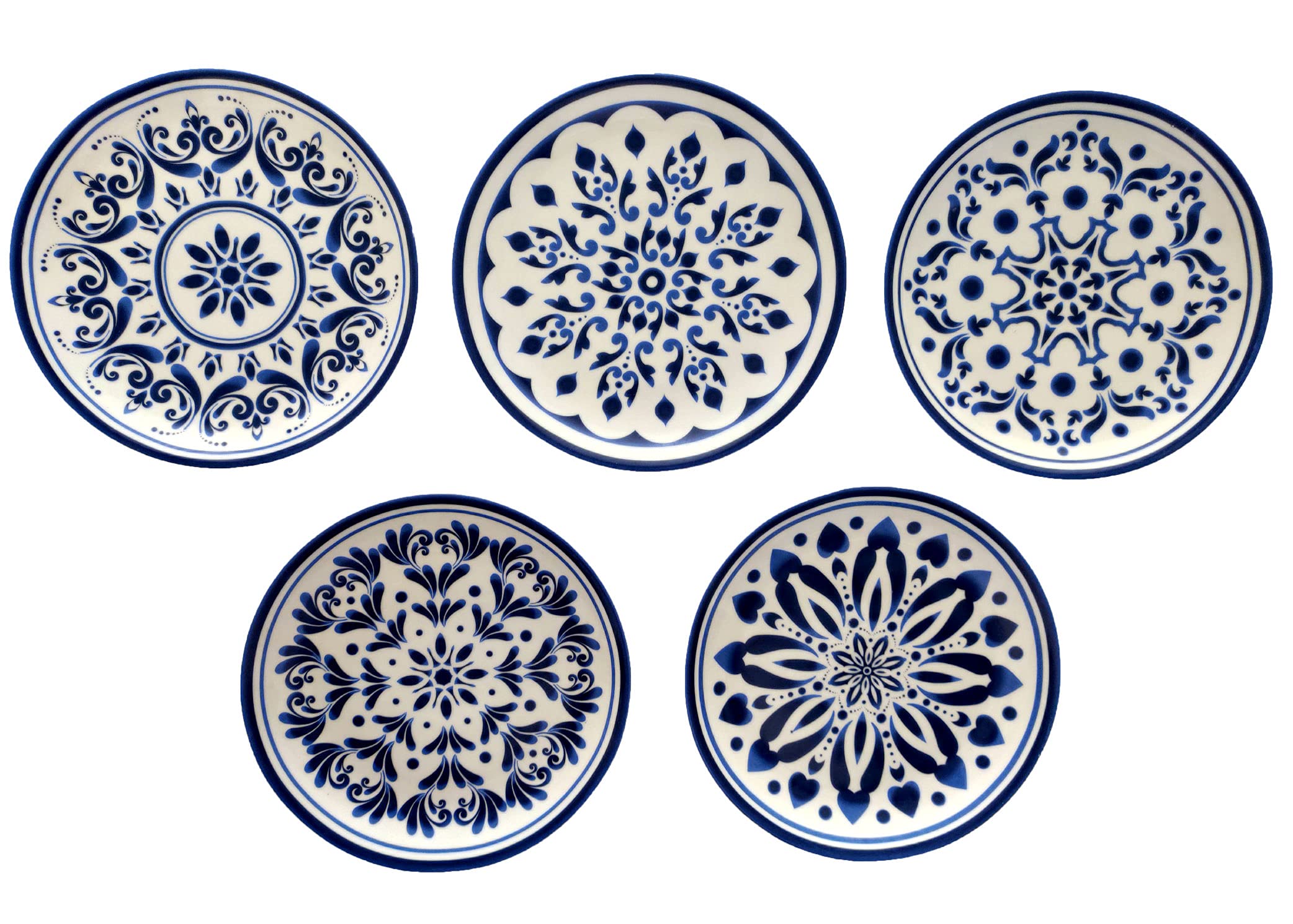 REAL ARTWall Hanging Plates 7"- 5 pcs Set Blue Pottery Designs Gift Packing