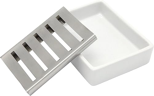 Miniatura 4 de Jabonera de cerámica de acero inoxidable para baño y ducha caja de jabón drenante de doble capa