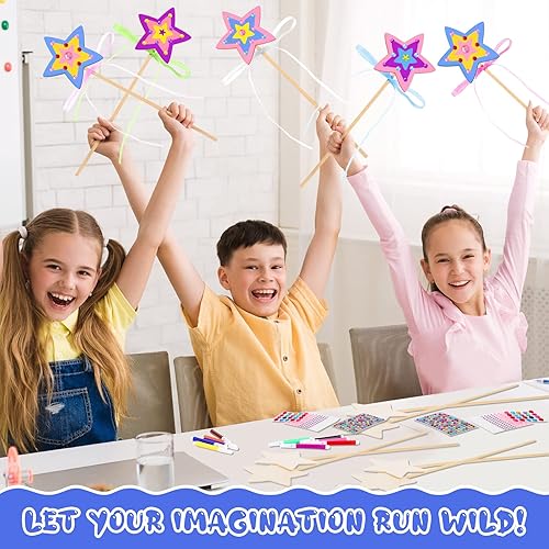 Miniatura 6 de Kit de 57 varitas de hada de princesa estrella, haz tu propia princesa, varita mágica para manualidades, incluye 18 estrellas de hada de madera, 9