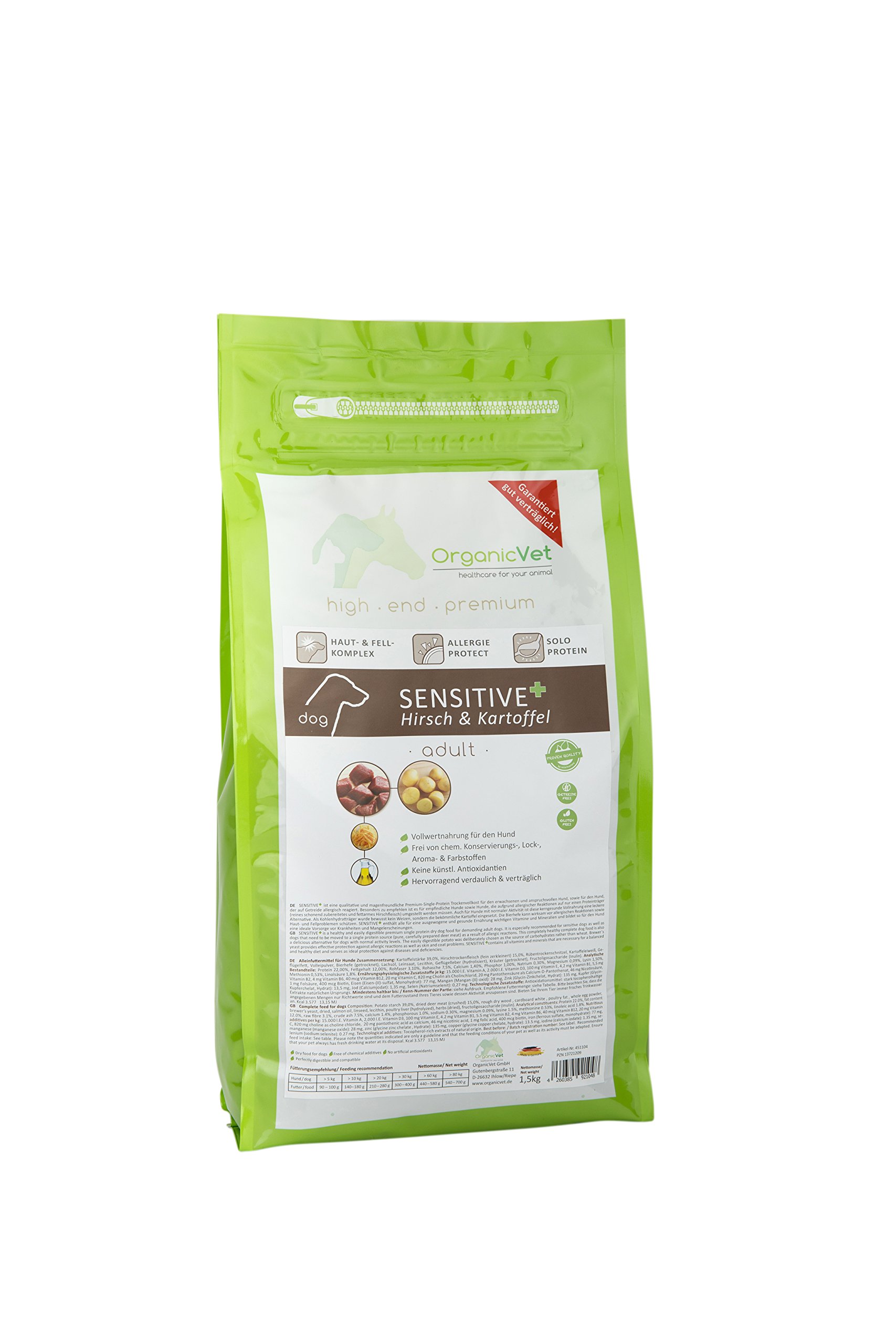 ORGANICVET Hundefutter Sensitive + Getreidefrei – Ente & Kartoffel, 5 Kg Für Sensible Hunde