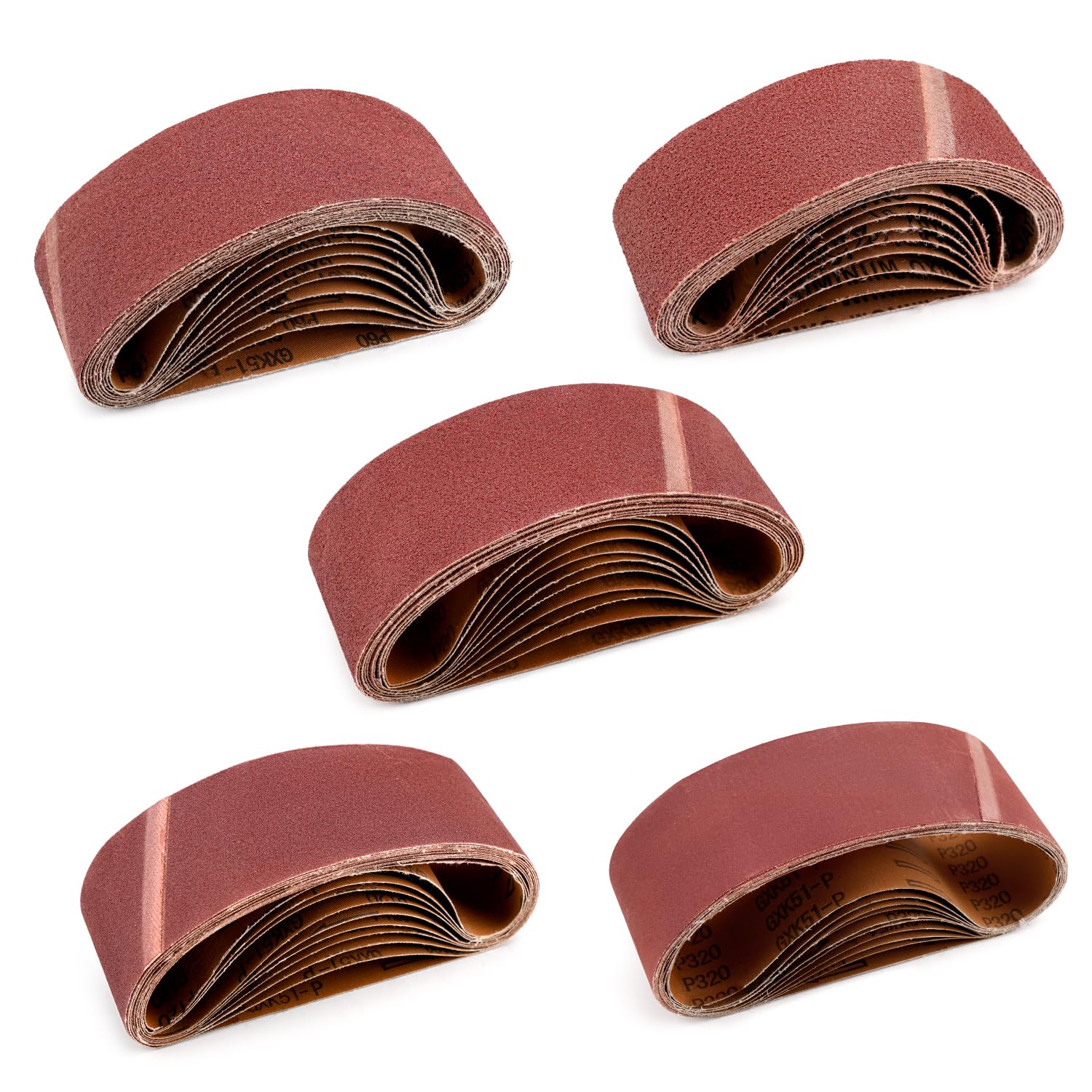 SI FANG Schleifband 75 x 533 mm，25 Stück Bandschleifer Schleifbänder Körnungen (P60x5, P80x5, P120x5, P240x5, P320x5)，für Polieren Metall, Holz