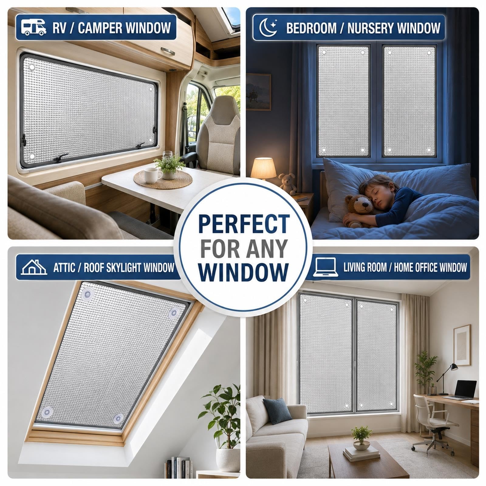 Pellicola Anticalore per Vetri, Pellicola Riflettente Anti-Calore da 8 mm | Copertura per finestre anti-UV in alluminio per privacy e protezione solare, con ventose(39x67in)