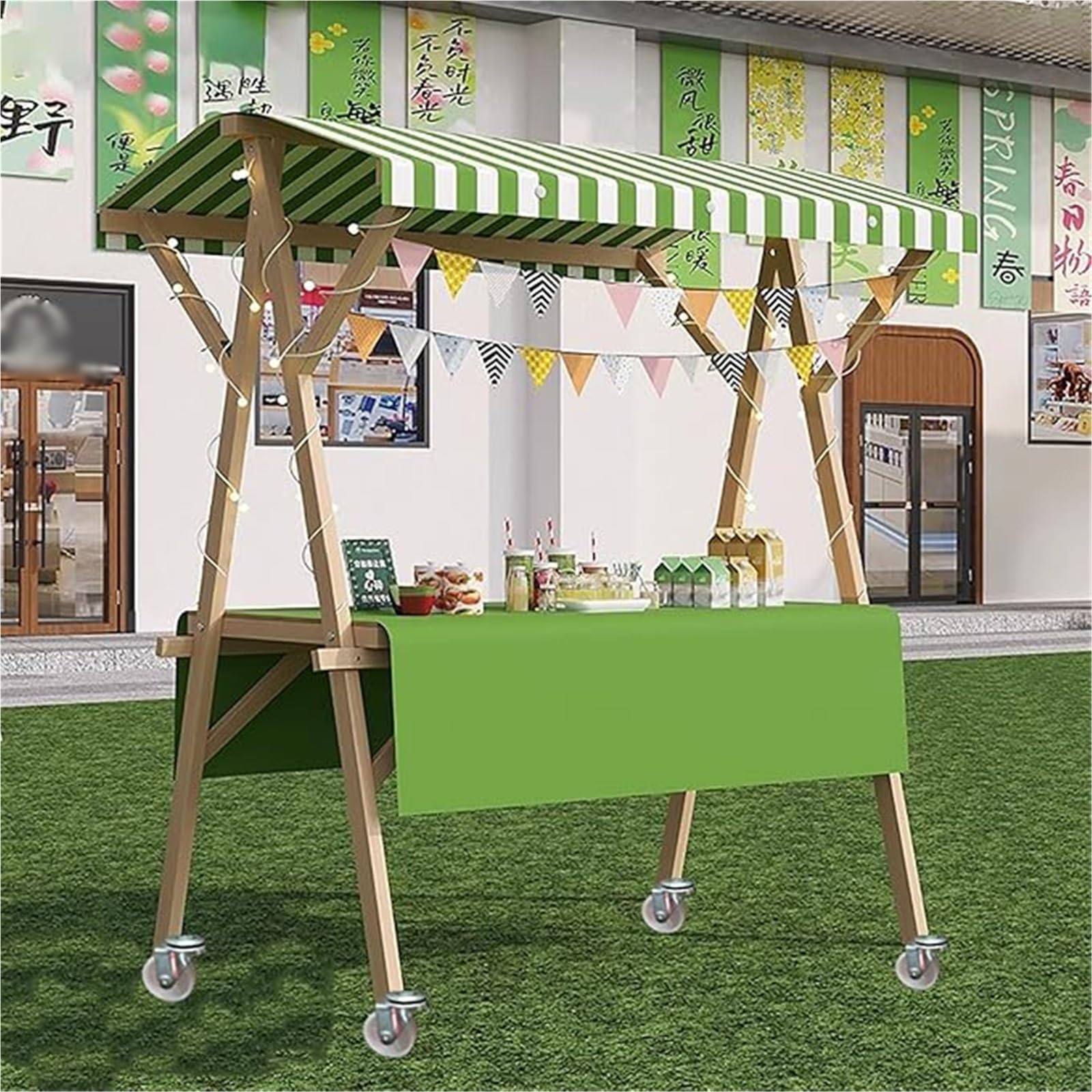 Chariot alimentaire pliable avec auvent pour marchés et stands mobiles