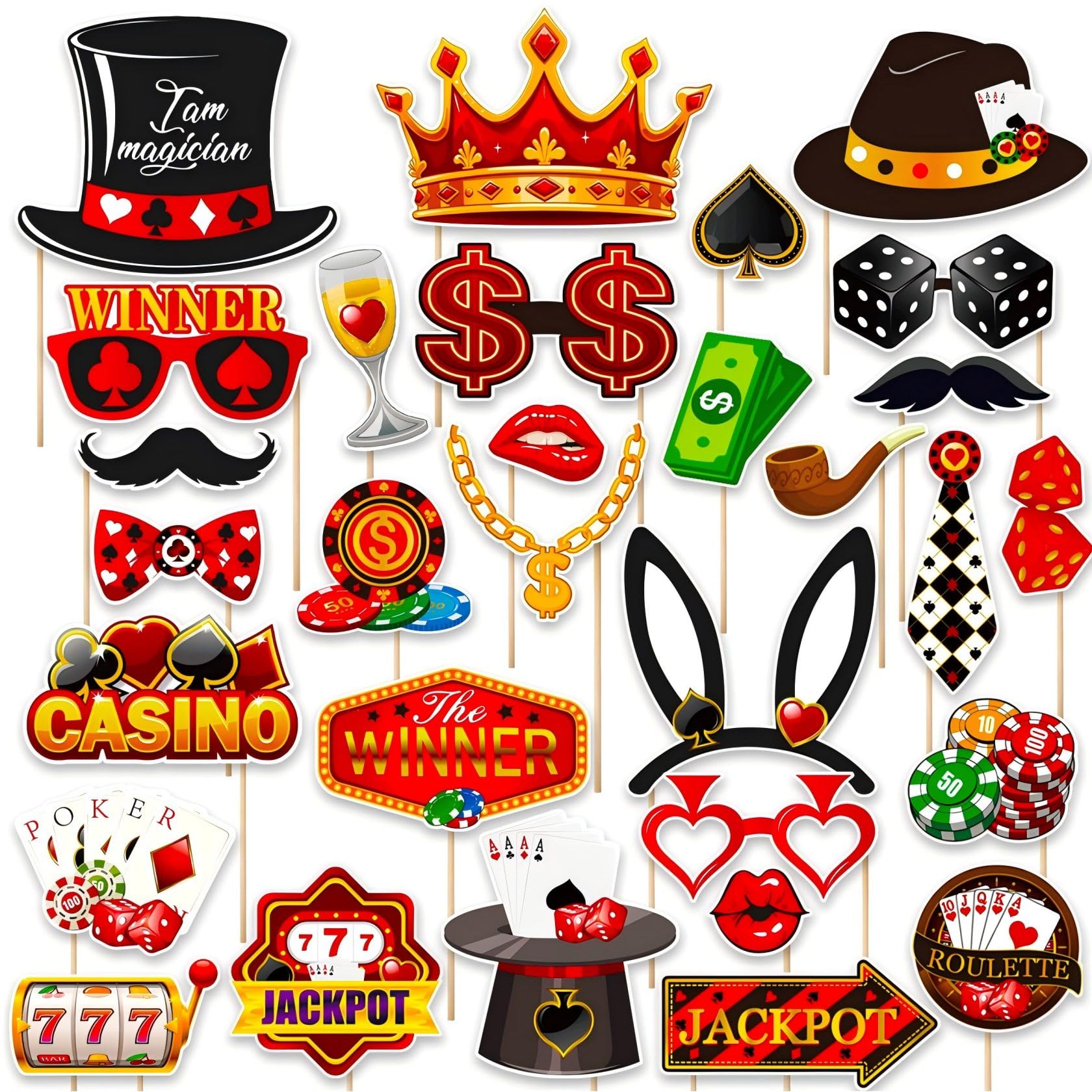 30PCS Las Vegas Photo Booth Props
