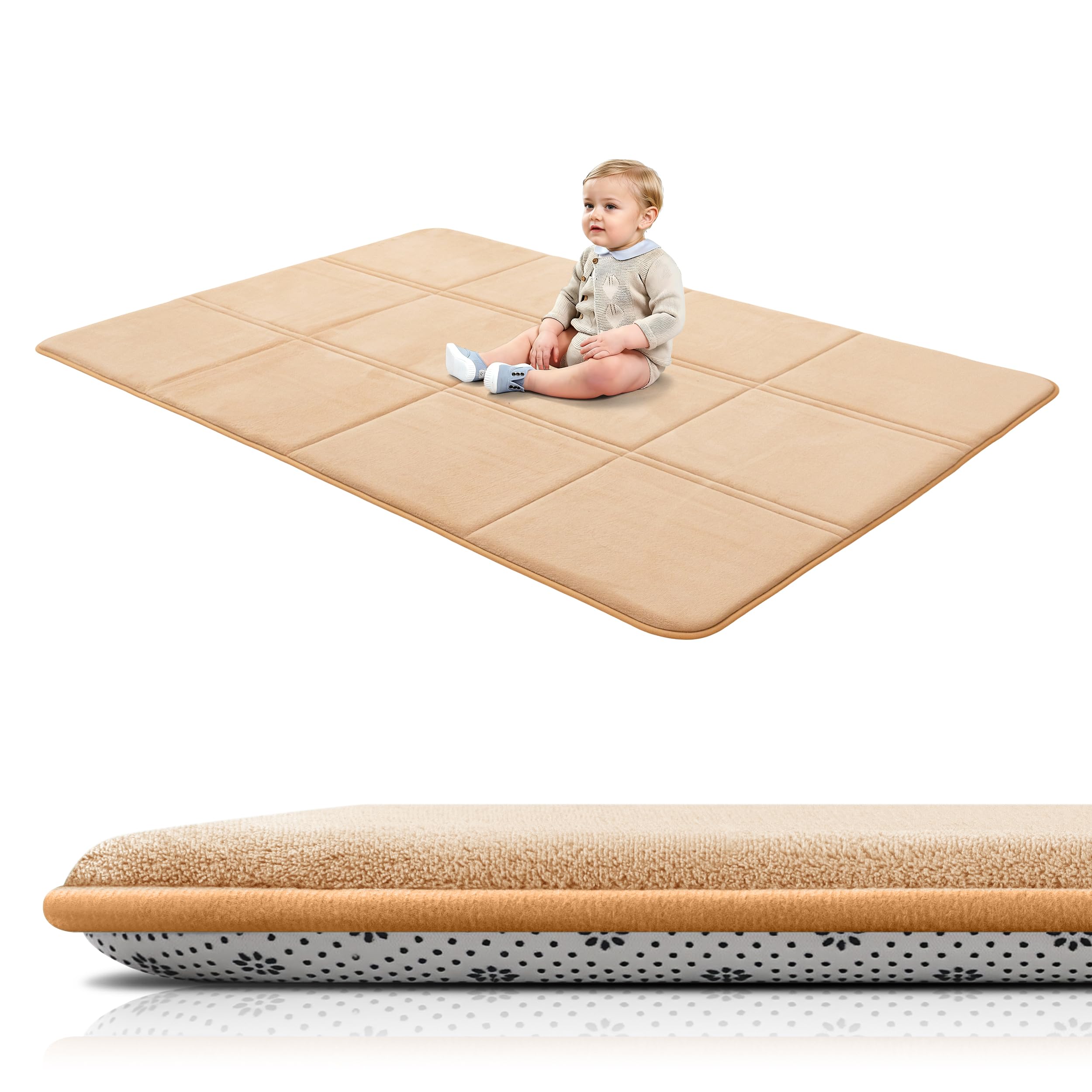 BYBYME Verdickte Korallensamt-Krabbelmatte Teppich für Kinder – Extra Dick, rutschfest und Weich – Faltbar und Platzsparend zu Verstauen – Baby Spielmatte/Spielteppich