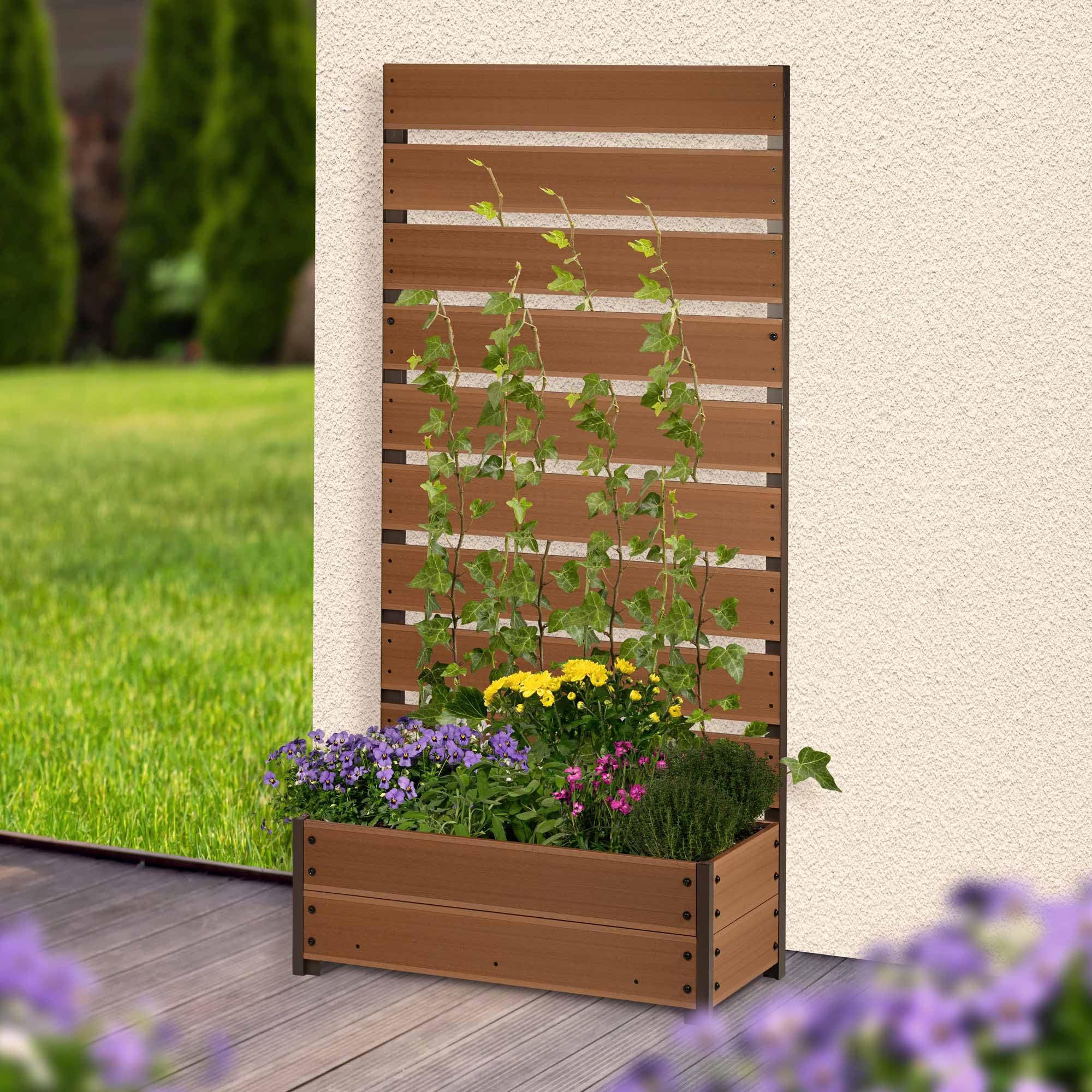 dobar® Doniczka na rośliny XXL z WPC z wysoką ochroną przed wzrokiem – duża skrzynka na rośliny, idealna na balkon i taras, 72 x 33 x 137 cm, drewno tekowe