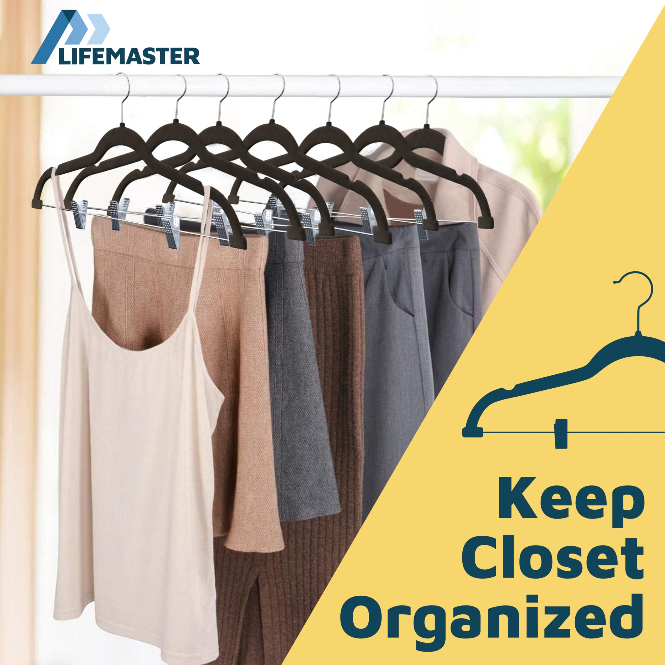Lifemaster Perchas de Terciopelo para Faldas, con Clips Ajustables, Gancho Giratorio de 360 Grados y Muesca Antideslizante para el Hombro, soporta hasta 10 Libras, para organizar Faldas, Pantalones